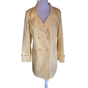Lands' End Womens Trench Coat Yellow Honeycomb Textured Large 42/44 Dbl Breasted
